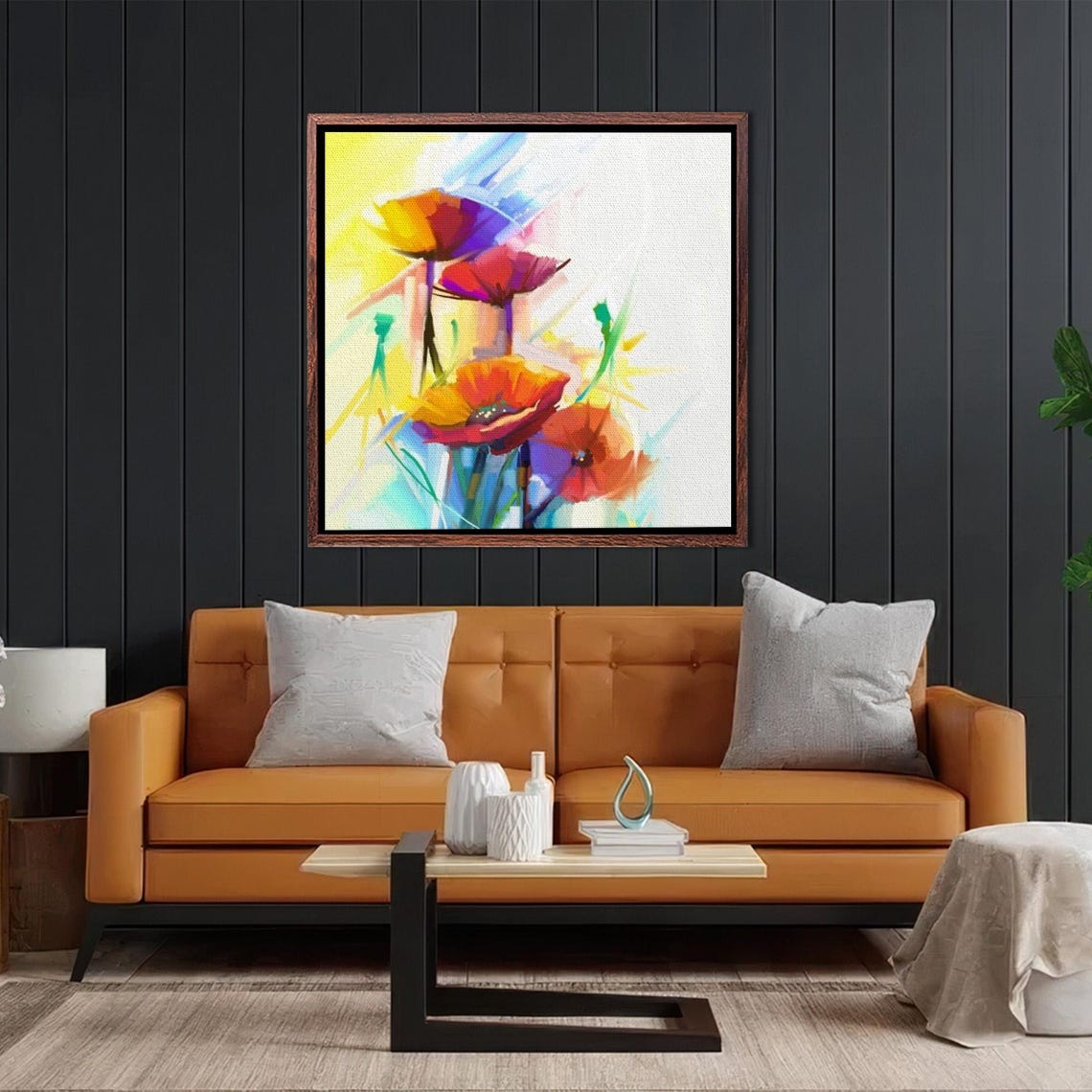 Abstract Red Orange Poppies Bouquet Modern Floral Art Poster - Image 2