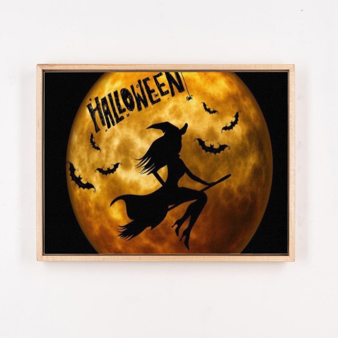 Witch Silhouette Flying Across Full Orange Moon Halloween Poster - Image 4