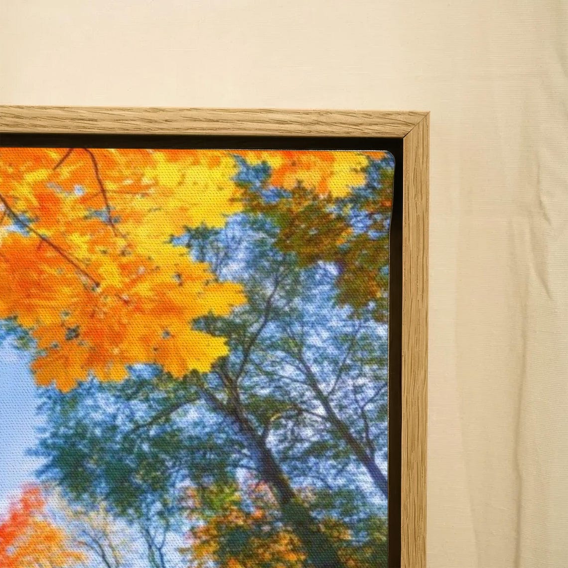 Golden Autumn Maple Leaf Canopy Looking Up at Blue Sky Poster - Image 2