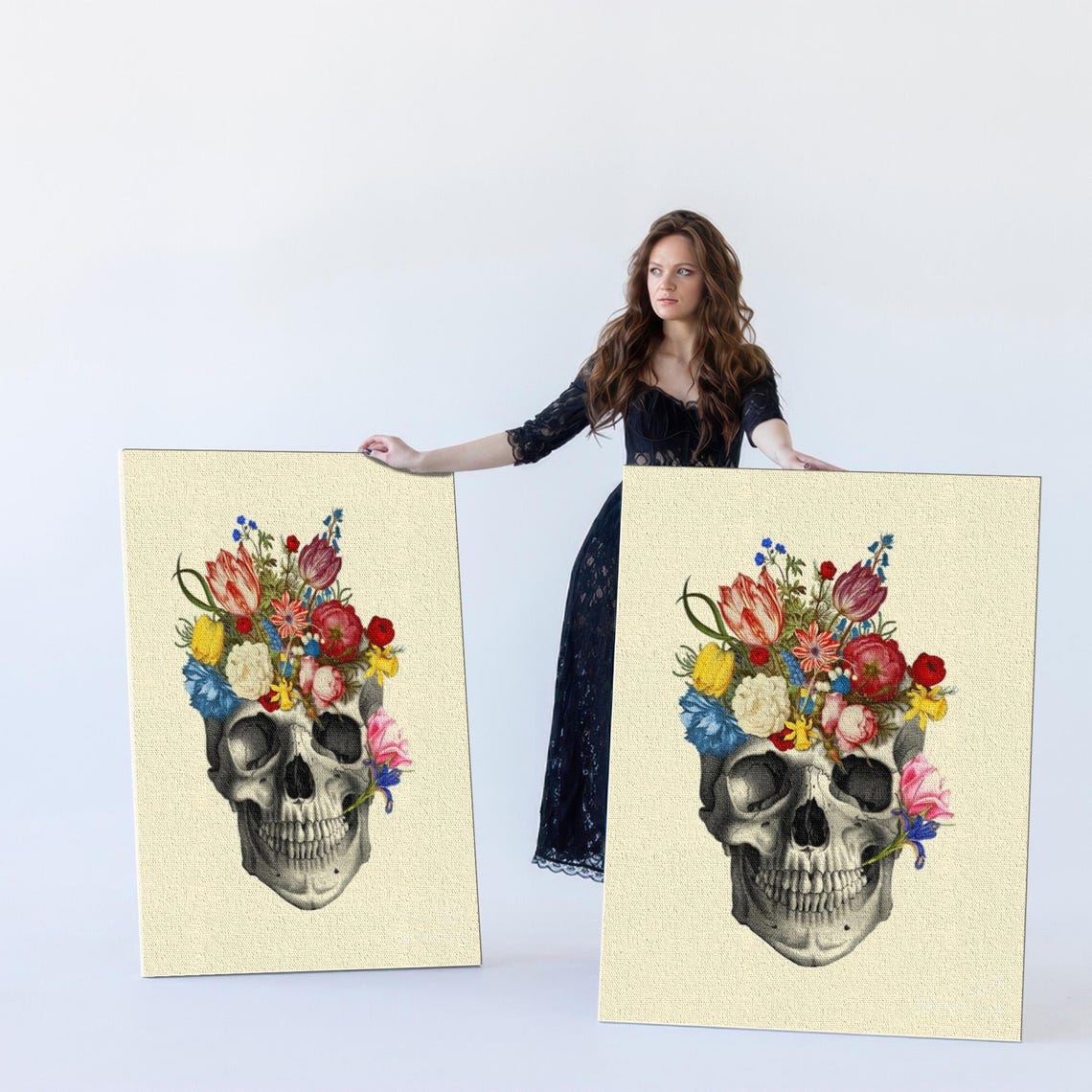 Vintage Floral Skull Day Of The Dead Illustration Art Poster - Image 5