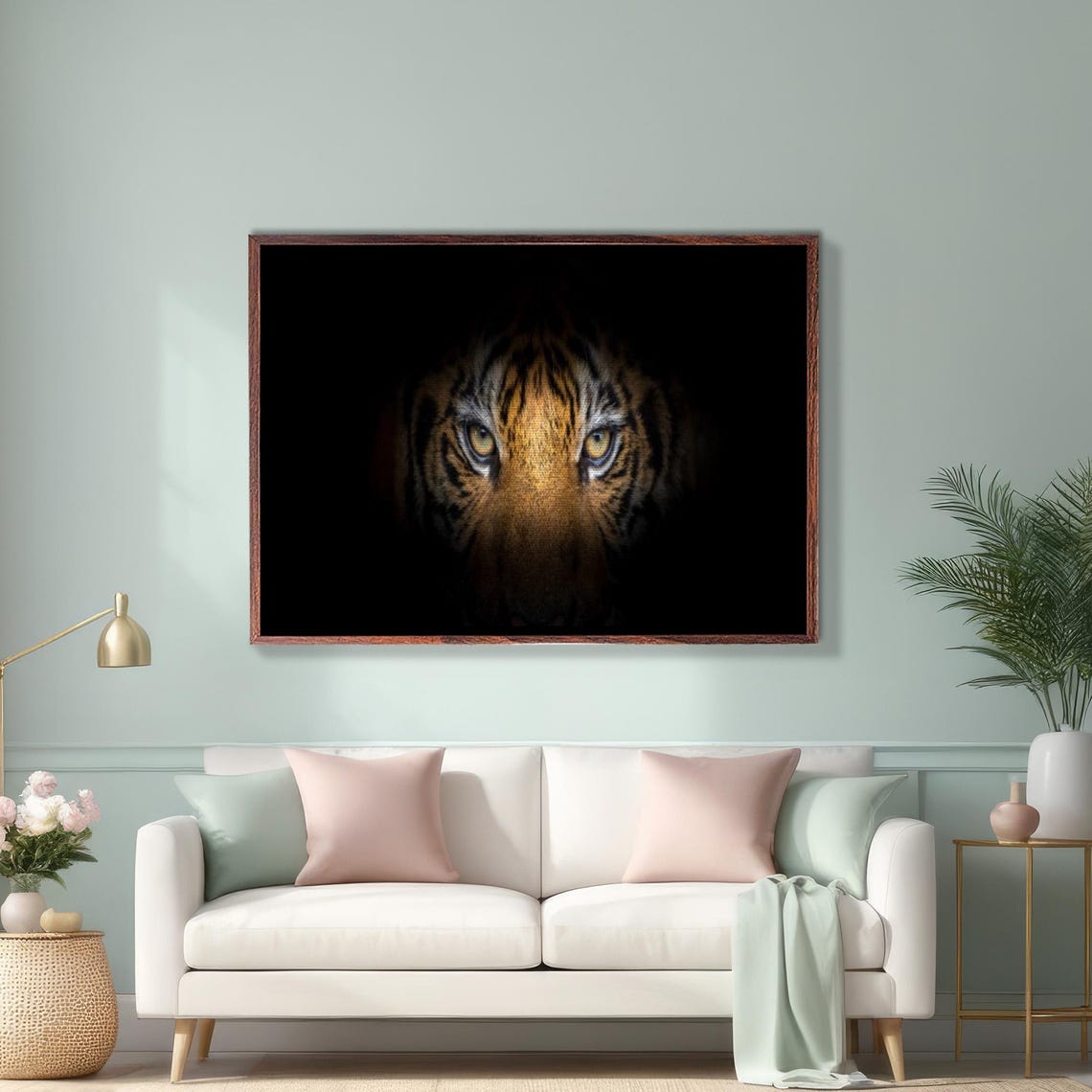 Tiger Eyes Emerging From Dark Dramatic Wildlife Portrait Poster
