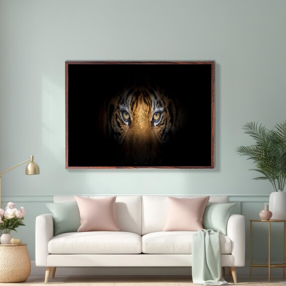 Tiger Eyes Emerging From Dark Dramatic Wildlife Portrait Poster