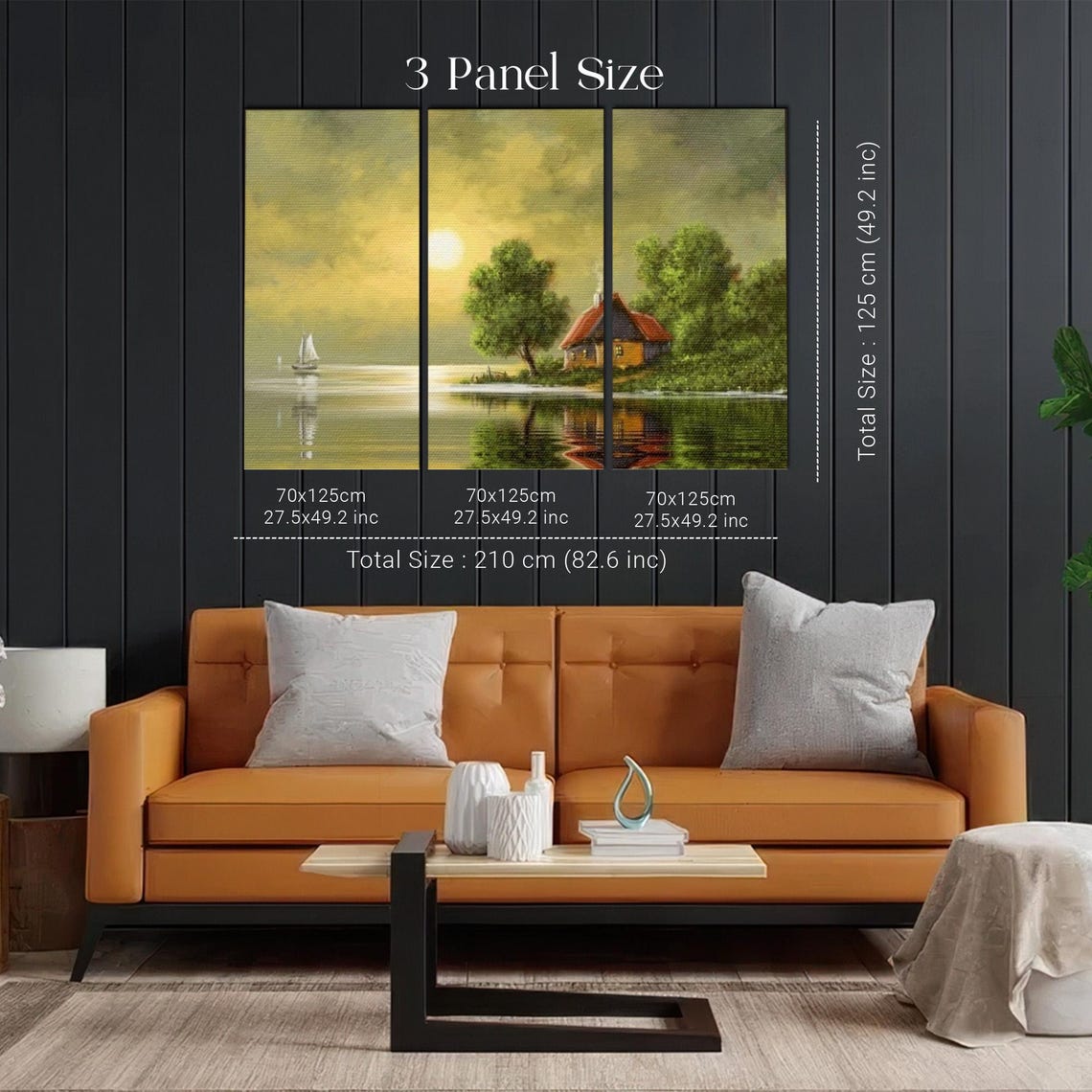 Peaceful Lakeside Cottage Sunset Reflection Sailboat Wall Art - Image 2