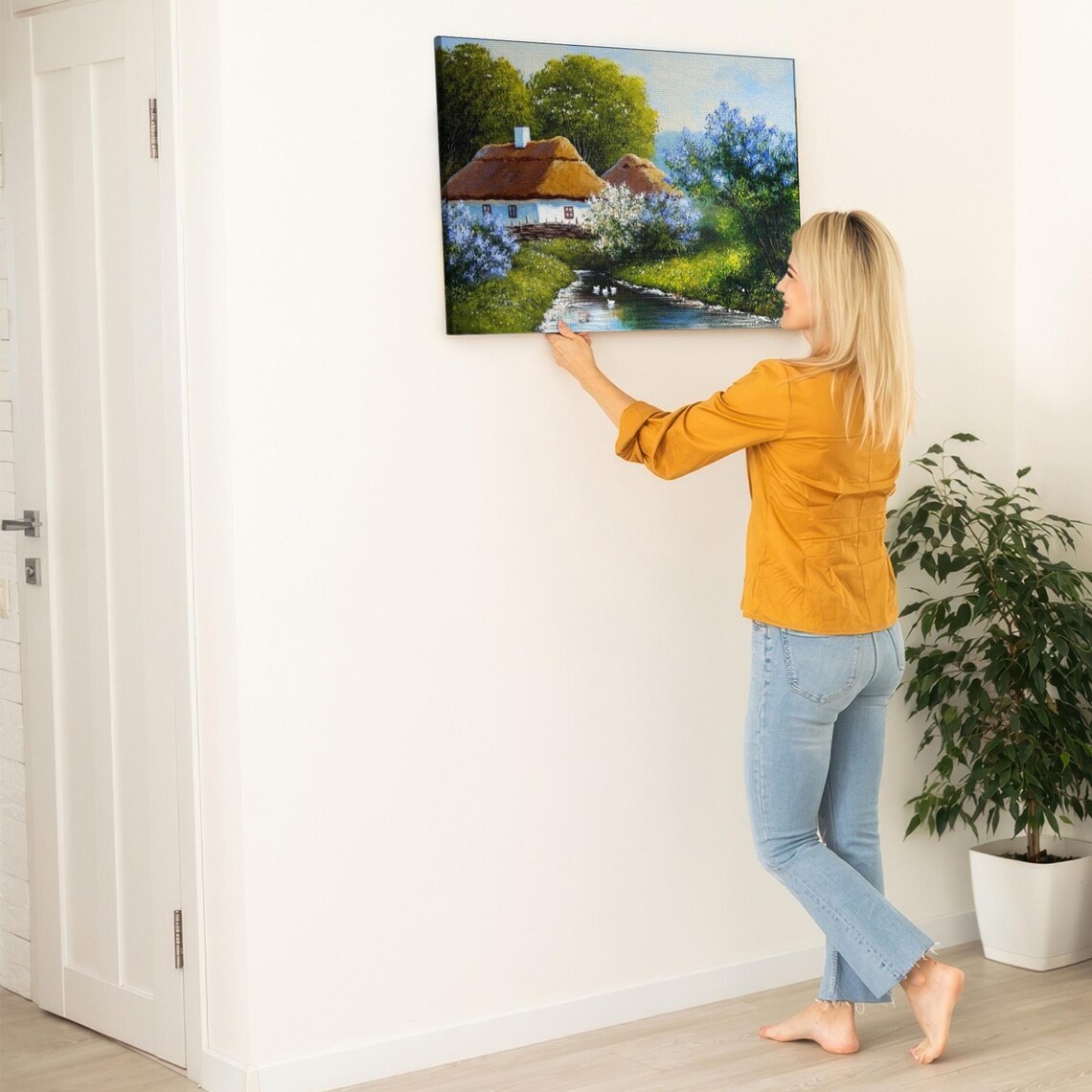 Thatched Cottage by the River With Ducks Spring Blossom Poster - Image 5