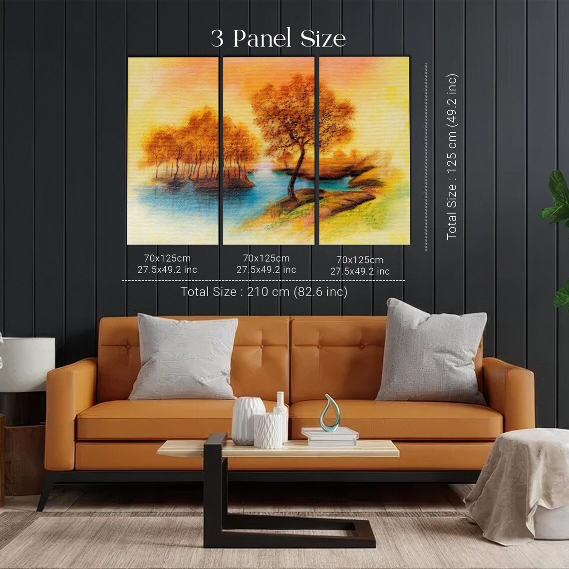 Autumn Trees By A Golden Lake Sunset Landscape Painting Art Poster - Image 2