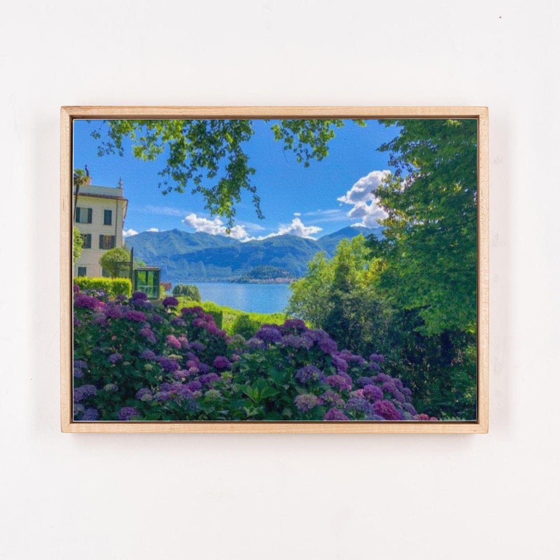 Lake Como Villa With Hydrangeas Mountain View Scenic Art Poster - Image 4