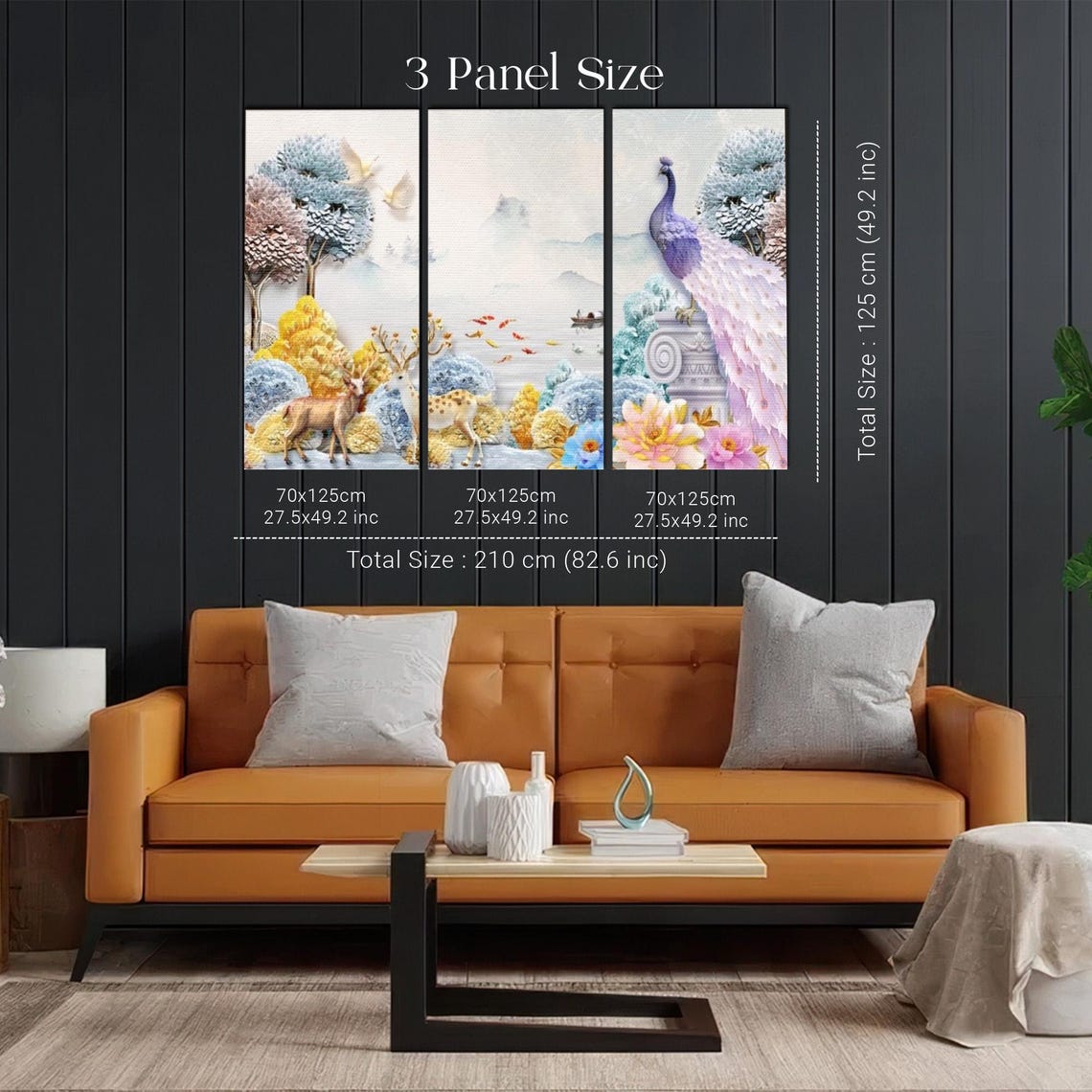 Misty Pastel Forest Deer Peacock Koi Dreamland Scene Wall Art - Image 2