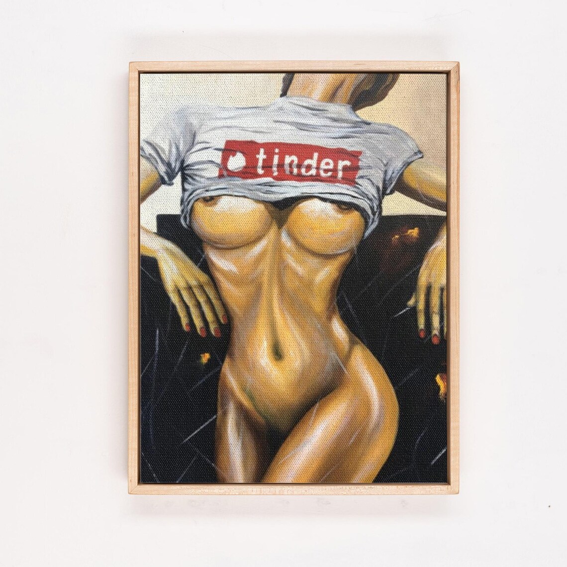 Tinder Logo T-Shirt Woman Torso Oil Painting Style Art Poster - Image 4