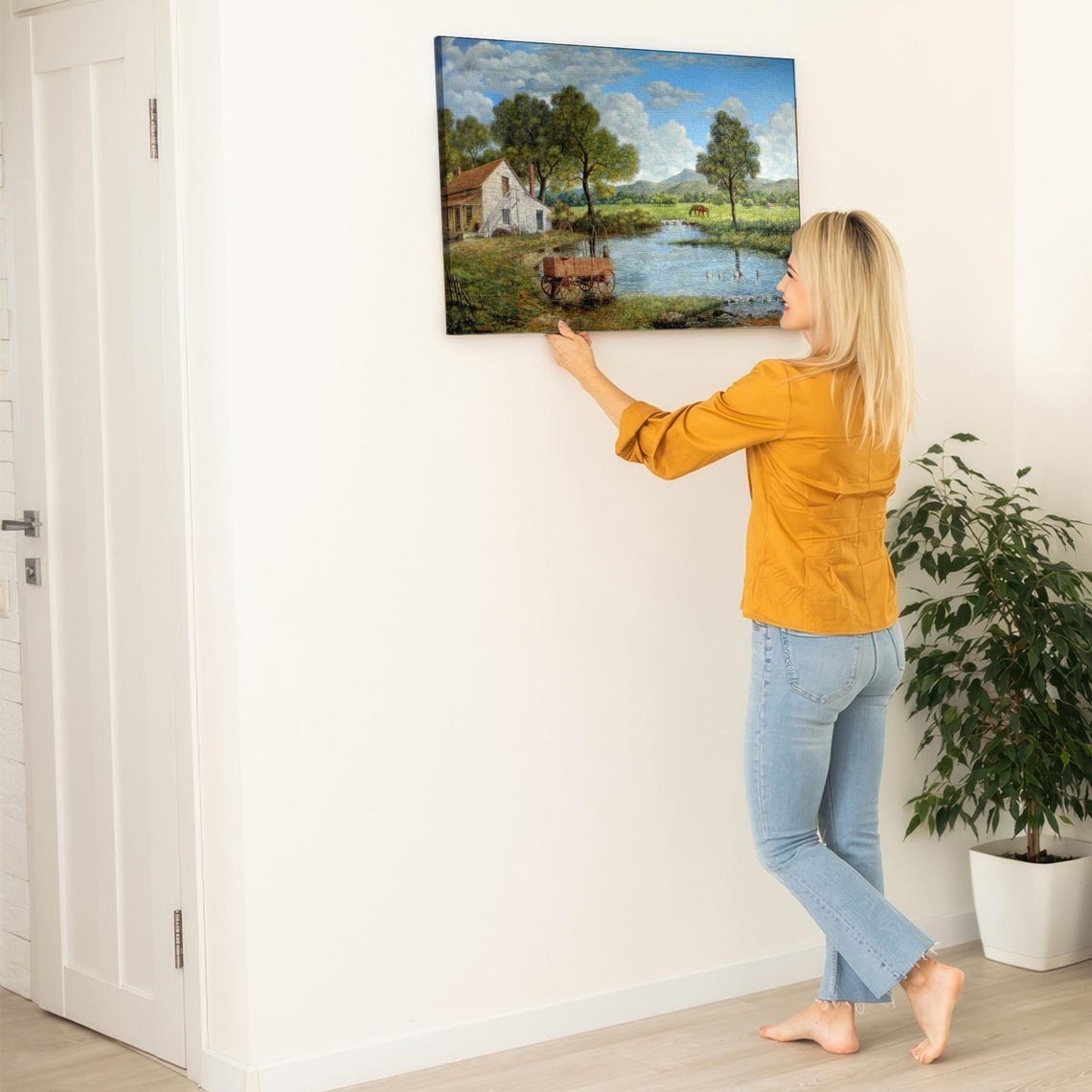 Village And Stream Landscape Decorative Wall Painting Landscape Wall Table Nature Print Nature Decor - Image 5