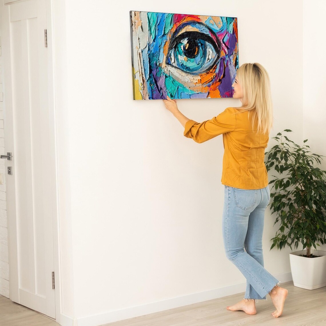 Vibrant Abstract Eye Close-Up Thick Brush Oil Painting Art Poster - Image 5