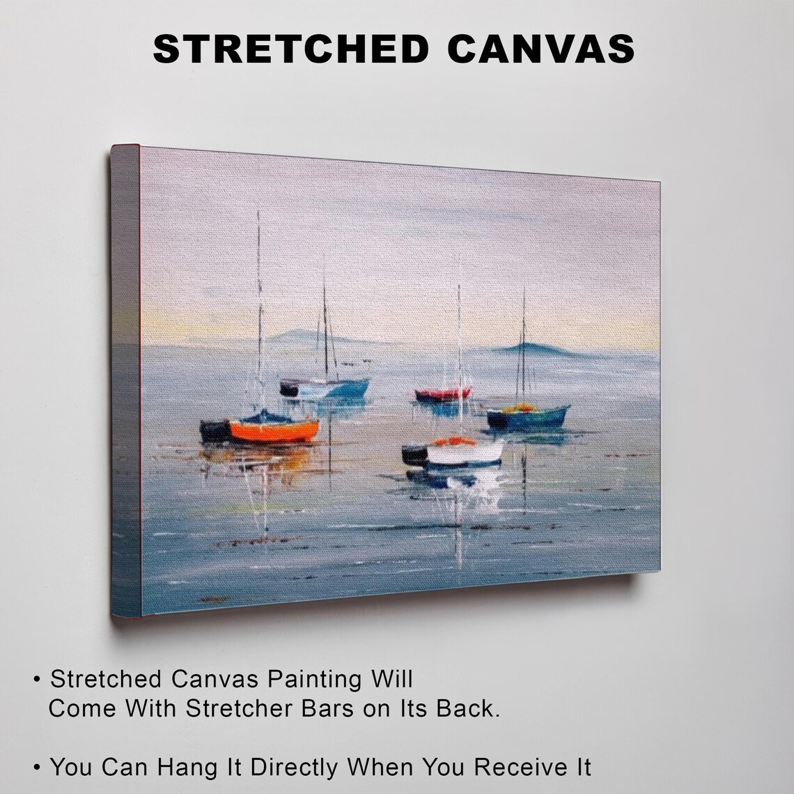 Sailboats Anchored On A Misty Calm Sea Oil Painting Art Poster - Image 3