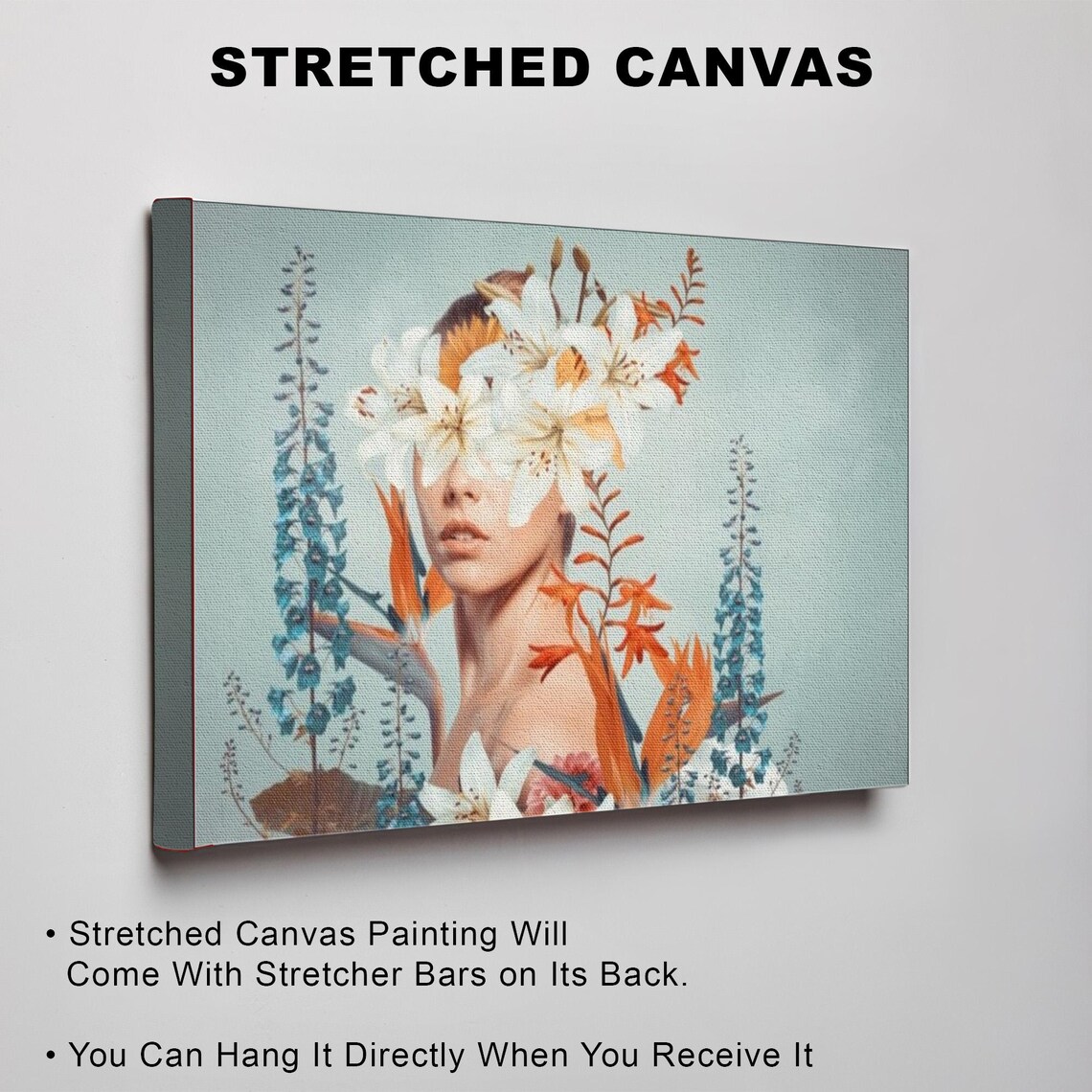 Surreal Woman Portrait Hidden Behind White Lily Flowers Poster - Image 3
