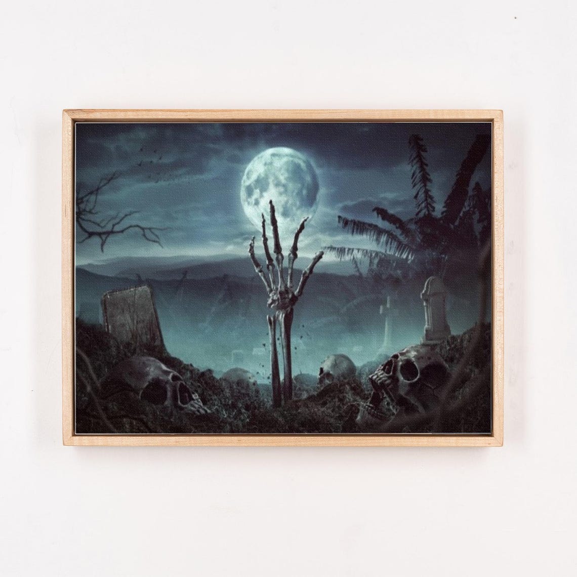 Skeleton Hand Emerging From Grave At Night Horror Halloween Poster - Image 4