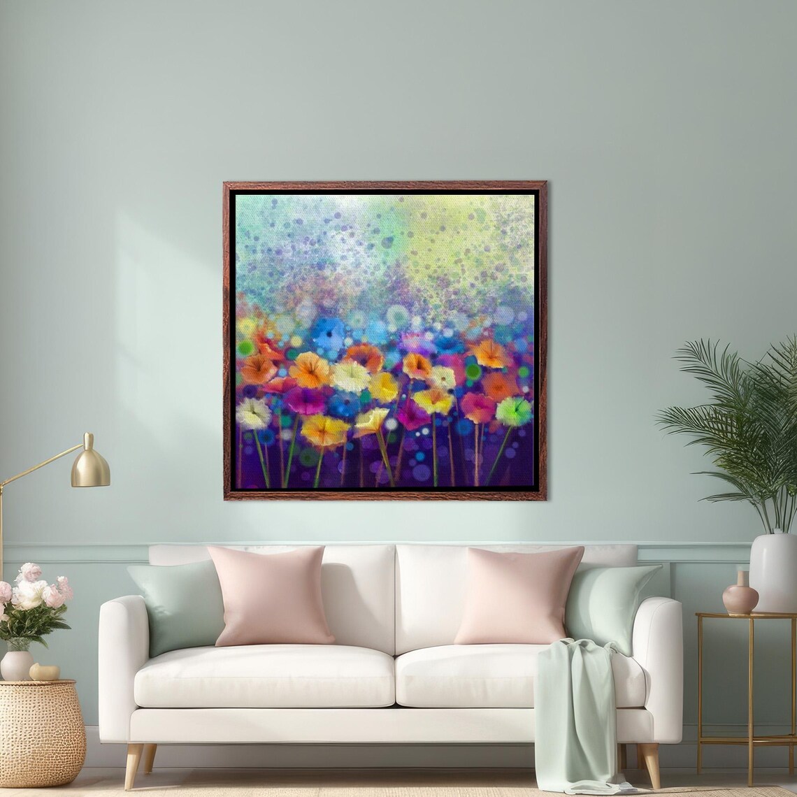 Colorful Abstract Wildflowers on Purple Watercolor Art Poster