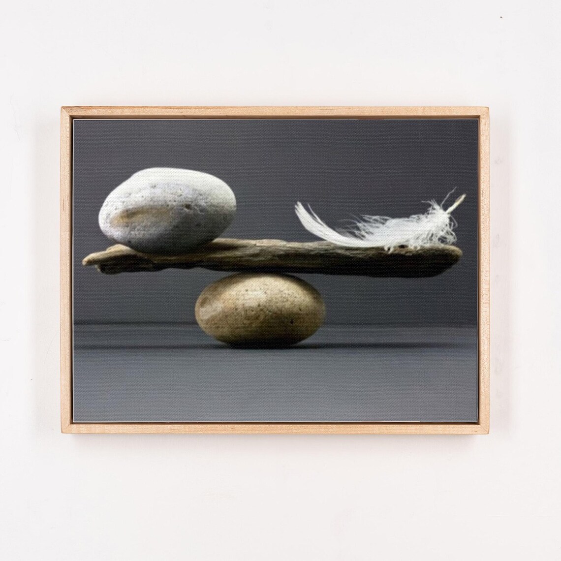 Balanced Stone And White Feather On Driftwood Zen Minimal Poster - Image 4