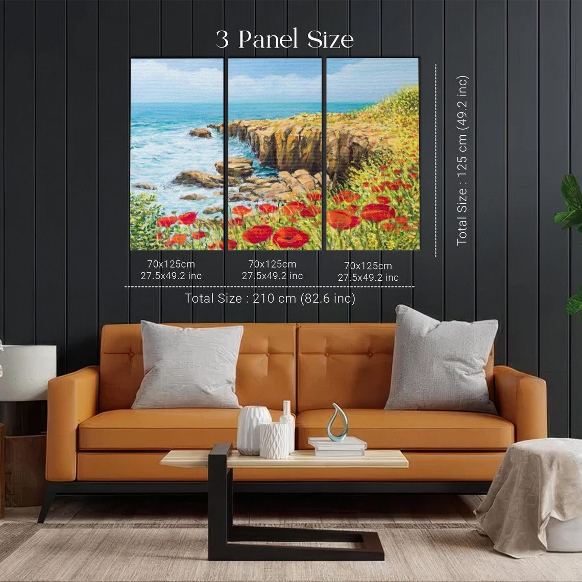 Rocky Ocean Cliffs Red Poppy Meadow Dramatic Coastal Seascape Poster - Image 2