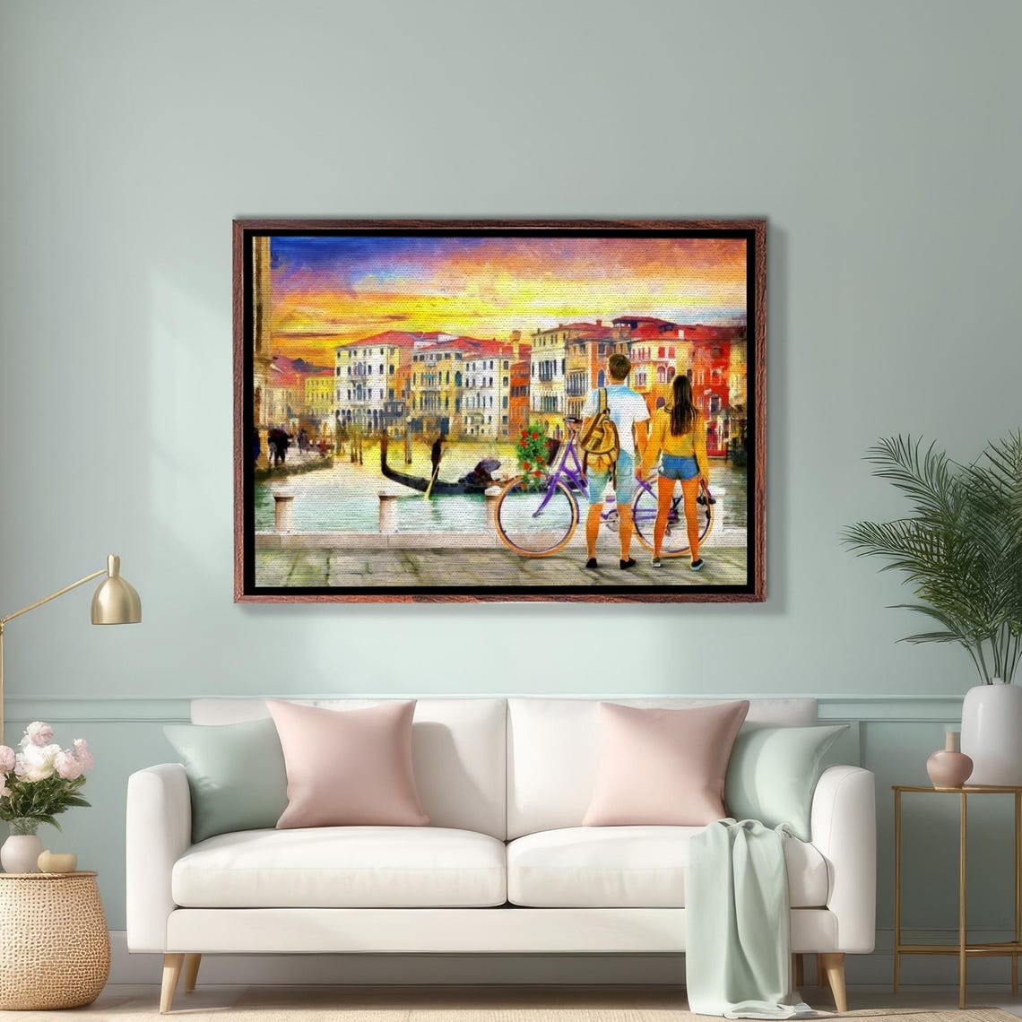 Romantic Couple Watching the Sunset Over a Venice Canal Poster