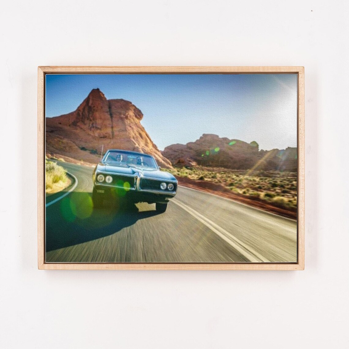 Classic American Muscle Car Speeding on Desert Highway Poster - Image 4