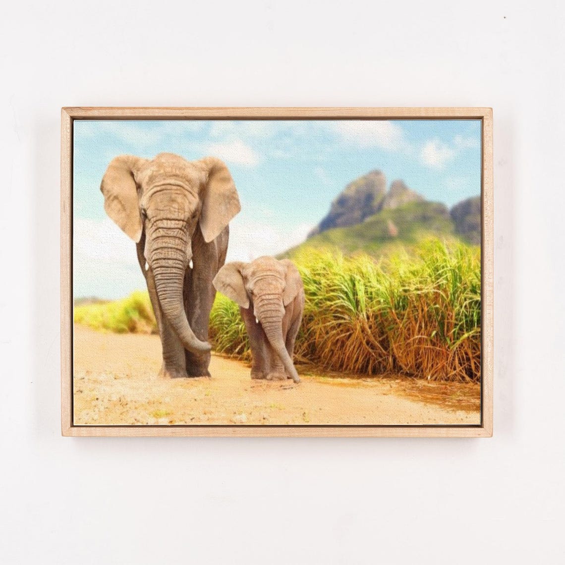 African Elephant and Calf Walking on Dusty Safari Path Poster - Image 4