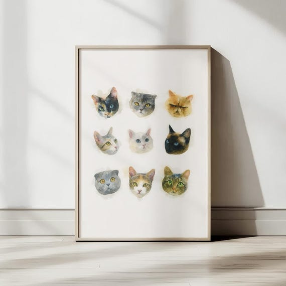 Cute Cats Playful Cat Watercolor Poster
