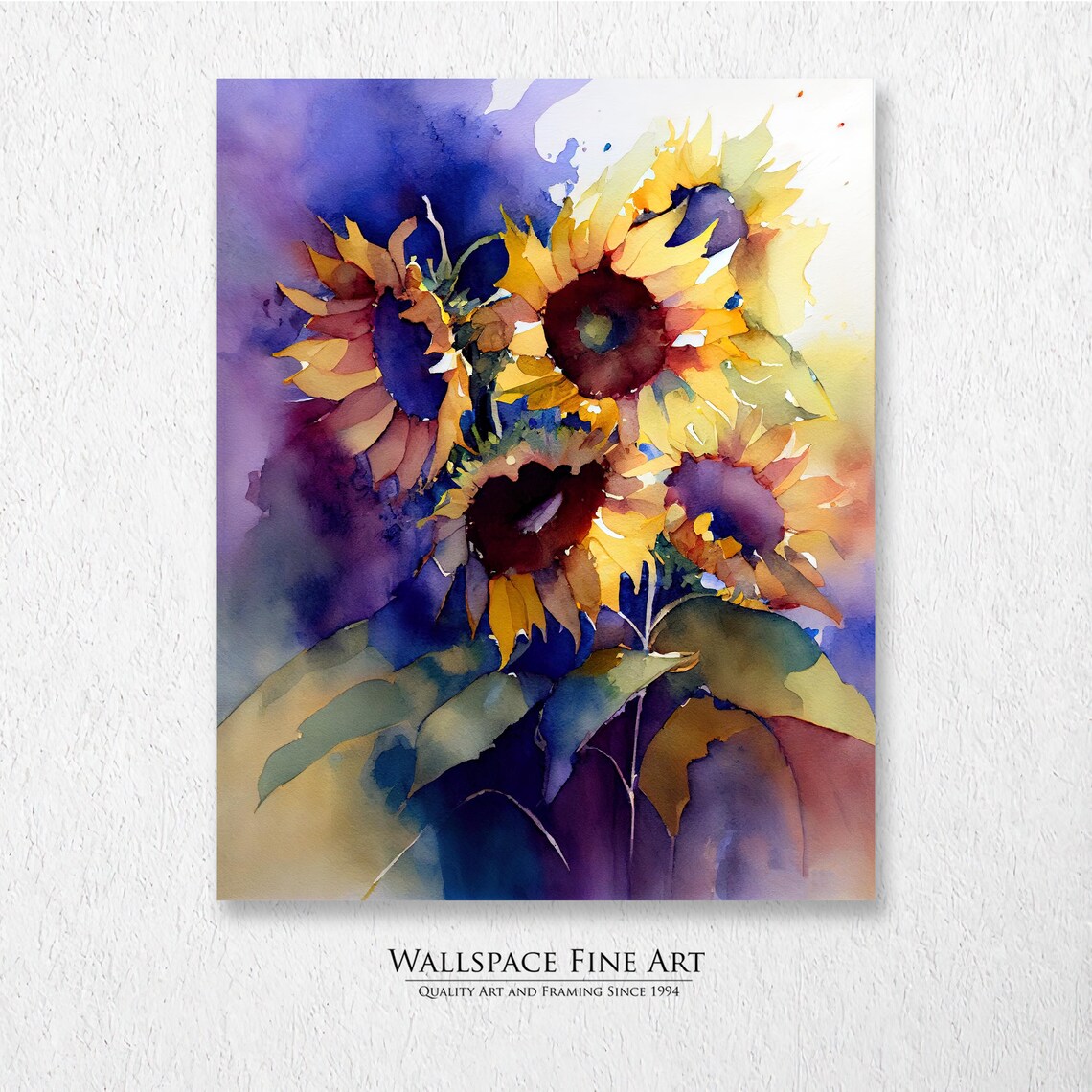 Sunflowers Watercolor Still Life Purple Yellow Floral Art Poster