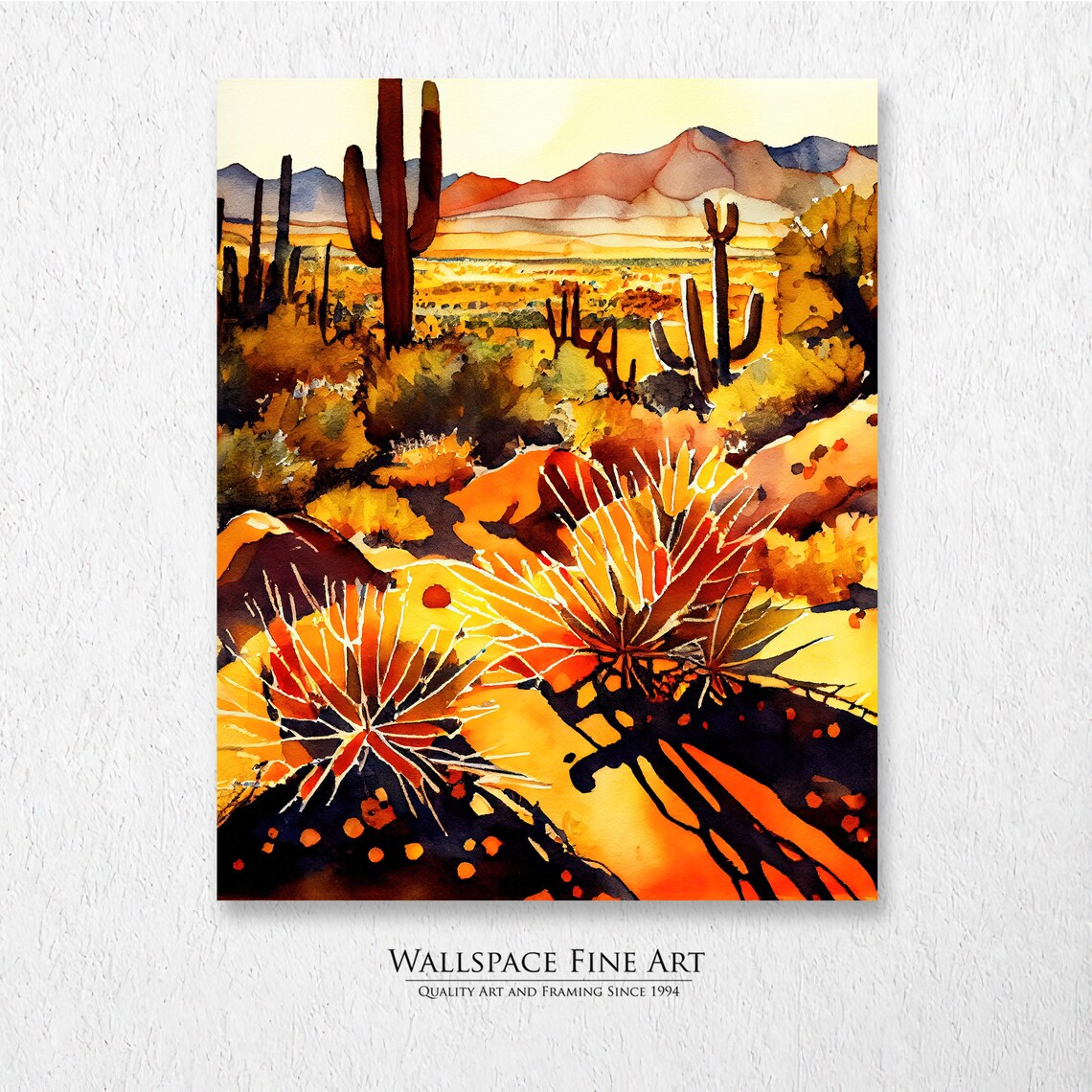 Desert Garden Cactus Sunset Watercolor Southwest Art Painting Poster