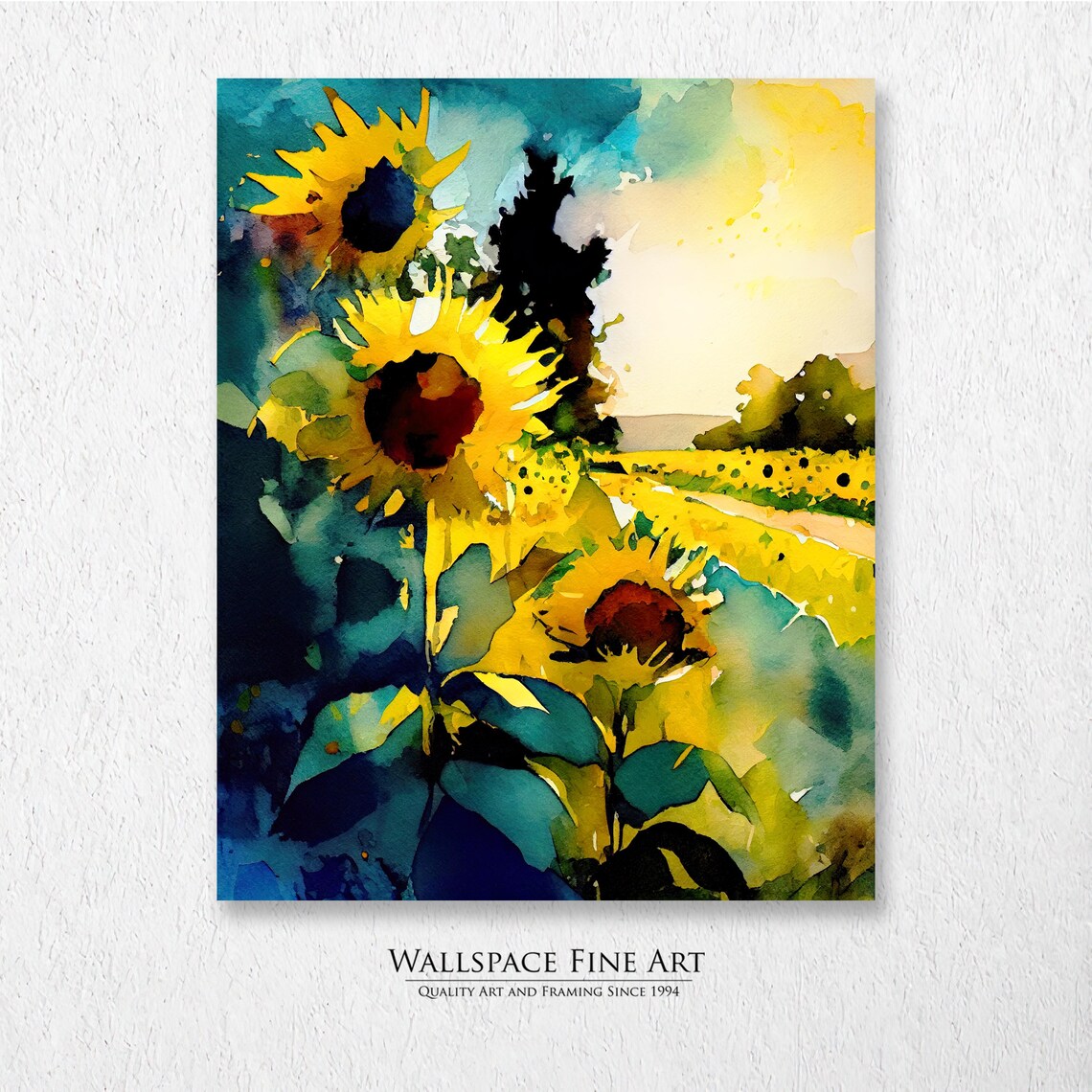Sunflower Field Watercolor Bright Yellow Blooms Summer Art Poster