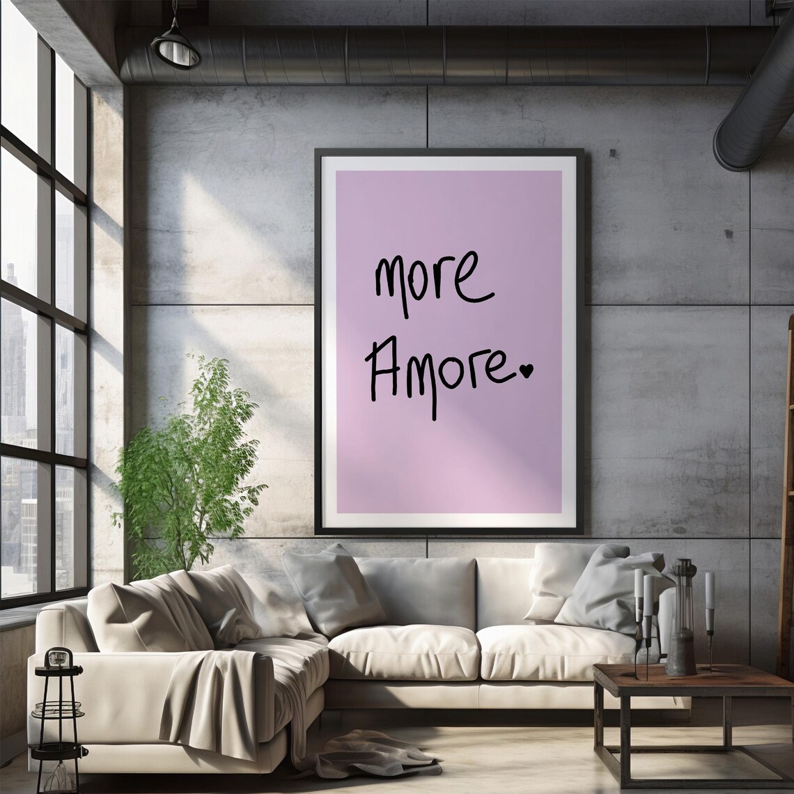 More Amore Hand Lettered Pink Typography Quote Love Poster Decor - Image 3