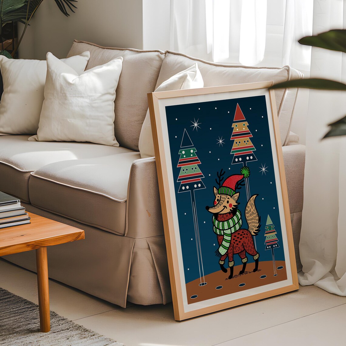 Funny Christmas Fox Poster, Holiday Animal Art Print - Image 2