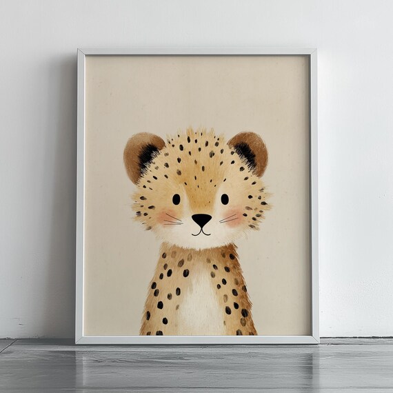 Baby Cheetah Cub Portrait Spotted Nursery Safari Kids Wall Art