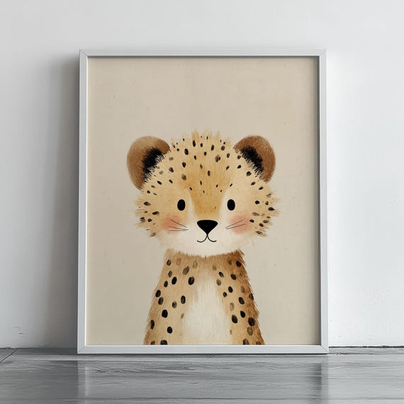Cute Baby Cheetah Childrens Room Decor Nursery Animal Art Adorable Portrait Wildlife Illustration 216
