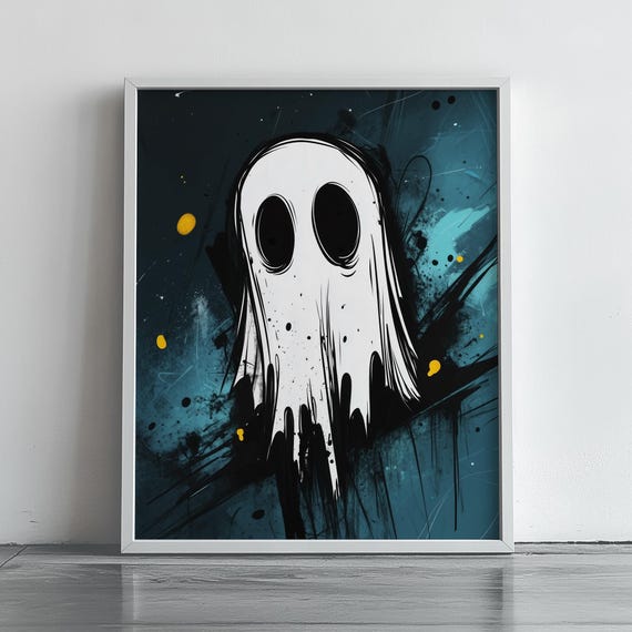 Spooky Abstract Art Moody Halloween Decor Modern Wall Gothic Horror Paint Dark Night Unique 241