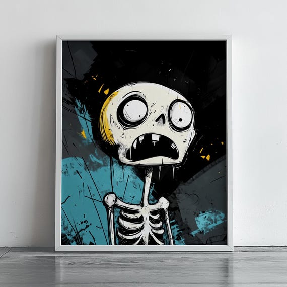 Spooky Abstract Skeleton Art Halloween Decor Dark Moody Wall Contemporary Gothic Style Creepy Painting 247