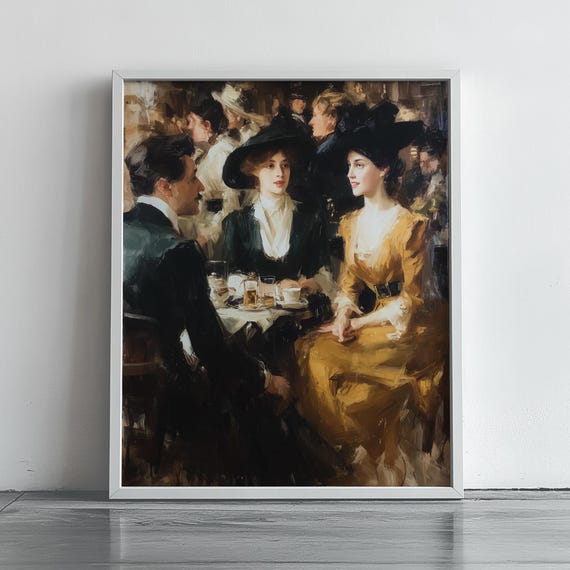 Victorian Tea Party Painting Elegant Vintage Style Wall Art Sargentinspired Scene Classic Home Decor Print 192