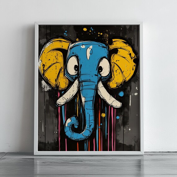 Abstract Elephant Wall Art Vibrant Colorful Animal Print Modern Decor Playful Nursery Artwork 257