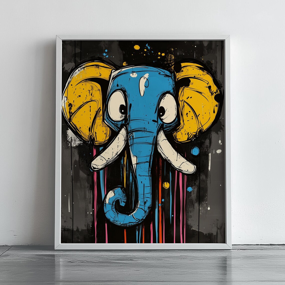 Abstract Elephant Wall Art Vibrant Colorful Animal Print Modern Decor Playful Nursery Artwork 257