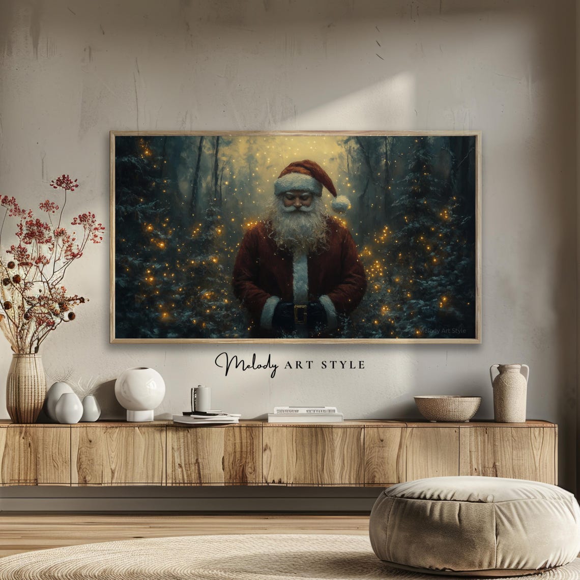 Santa Claus In Snowy Forest Frame Tv Art 4k 8k Golden Lights Christmas Holiday Screensaver Winter Wonderland Wallpaper F150 - Image 2
