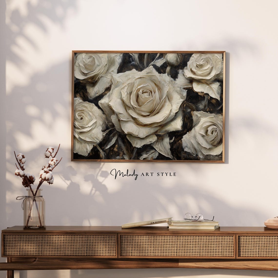 White Rose Painting Moody Floral Wall Art Neutral Flower Print Dark Academia Botanical Decor Vintage Painting P371 - Image 2