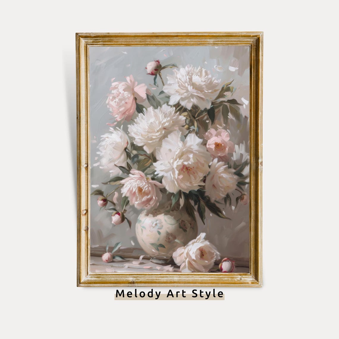 Blush White Peonies In Vintage Vase Classic Floral Still Life Poster