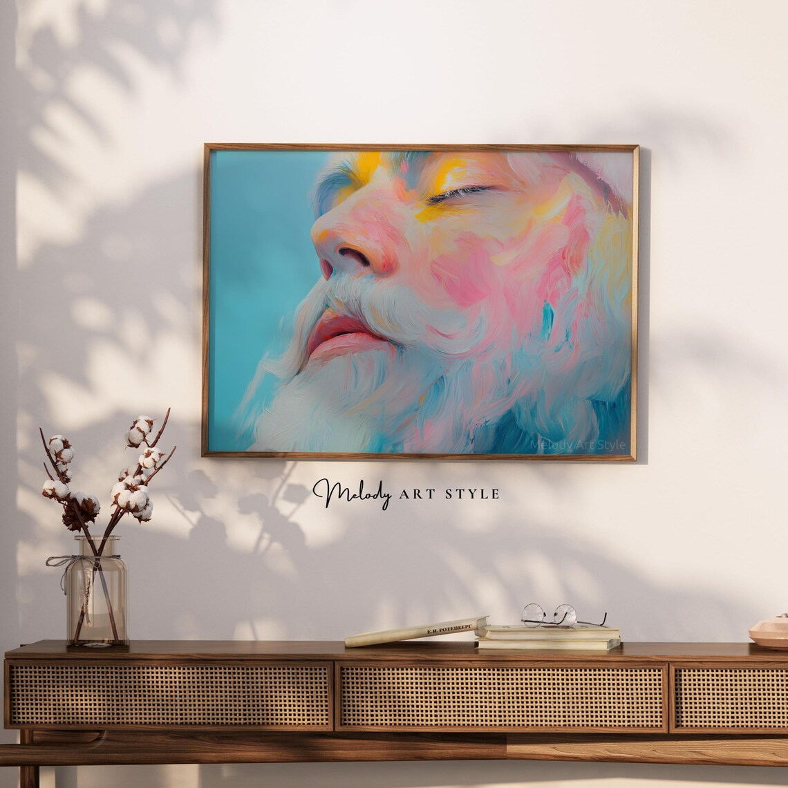 Abstract Santa Claus Face Colorful Pastel Oil Painting Holiday Poster - Image 2