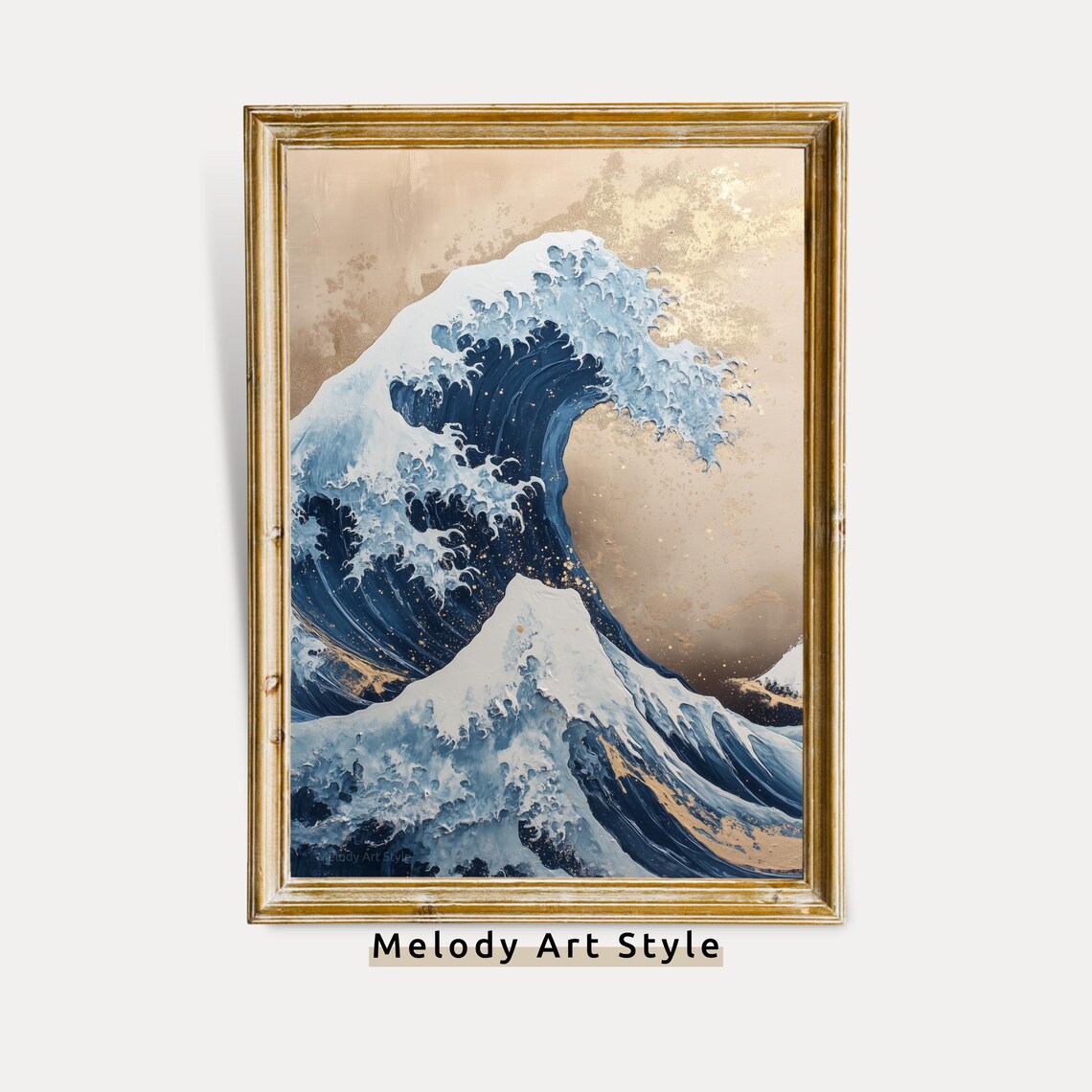 Great Wave Japanese Blue Ocean Gold Coastal Swirl Nautical Art Poster