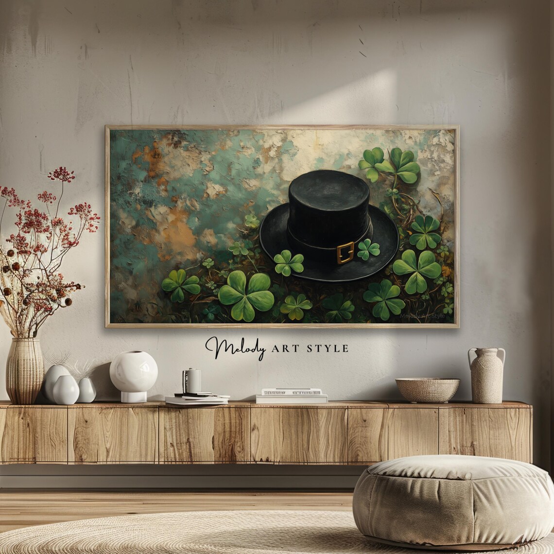 Leprechaun Top Hat Shamrocks St Patricks Day Whimsical Holiday Poster - Image 2