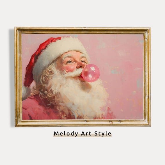 Pink Santa Claus Bubble Gum Christmas Art Print