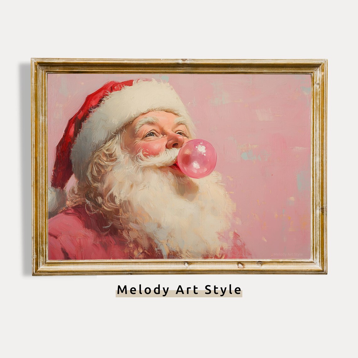 Pink Santa Claus Bubble Gum Christmas Art Print