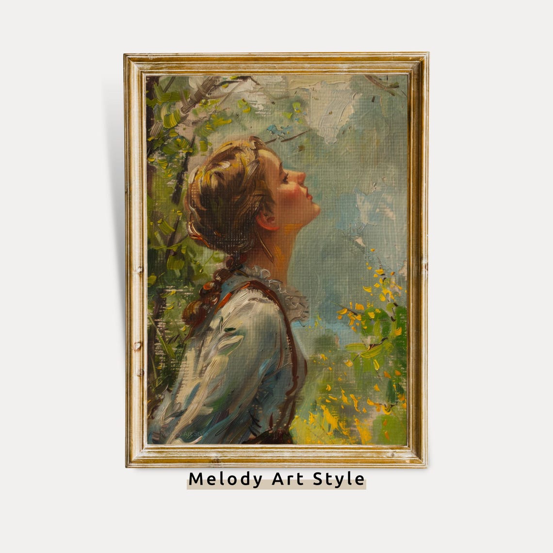 Vintage Spring Woman Landscape Wall Art Farmhouse Wall Decor Oil Painting Vintage Moody Print P21