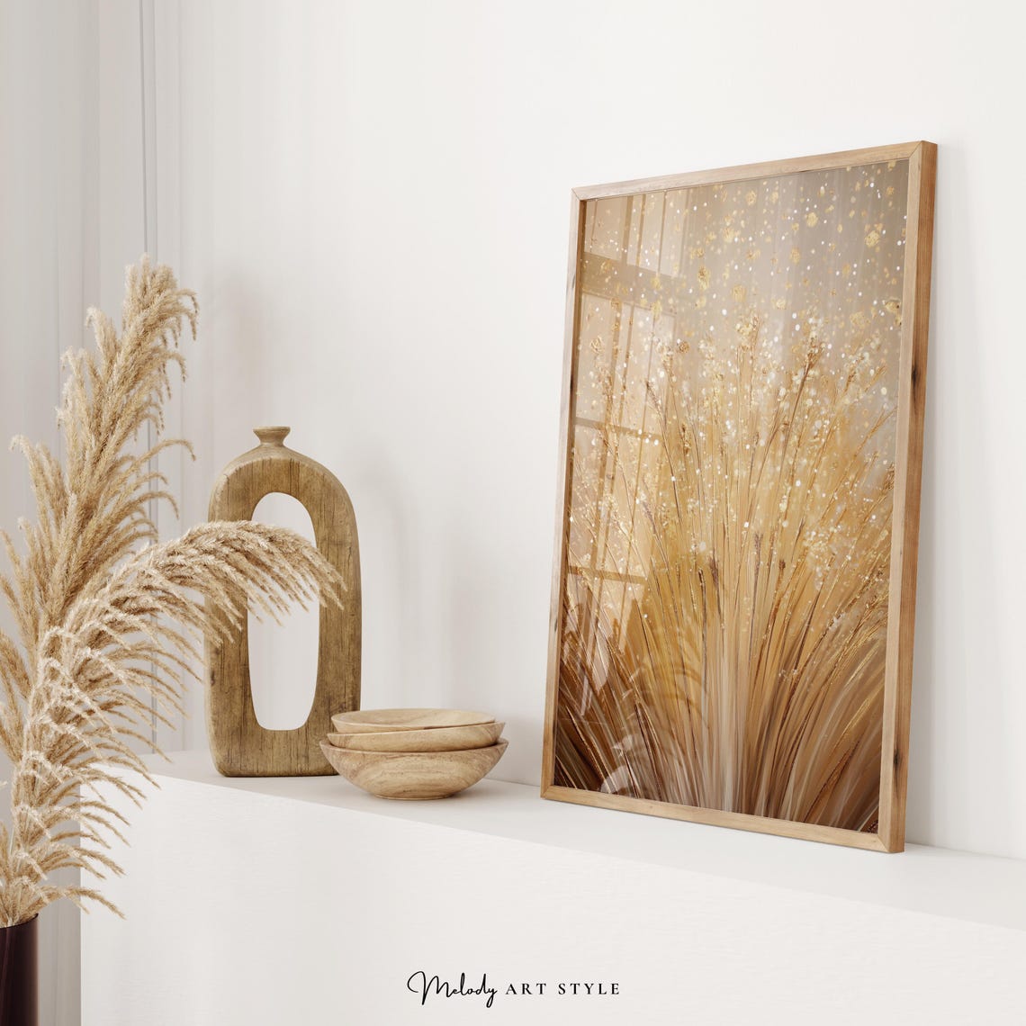 Textured Gold Abstract Wall Art Shimmering Wheatfield Neutral Decor Artwork P345 - Image 2