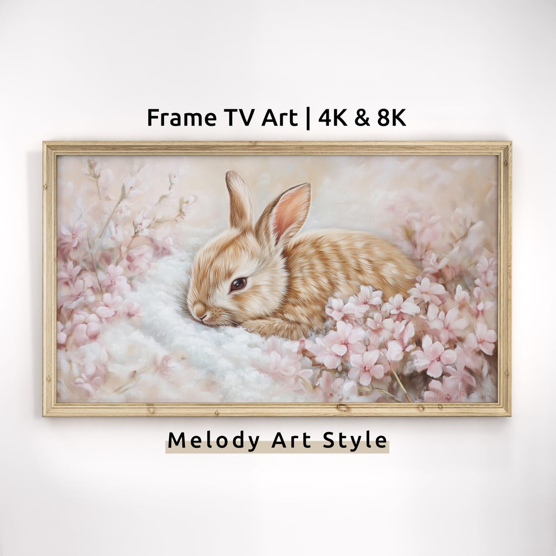 Sweet Bunny Resting Among Pink Cherry Blossoms Spring Art Poster