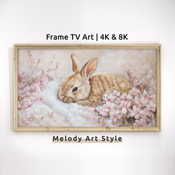 Sweet Bunny Resting Among Pink Cherry Blossoms Spring Art Poster