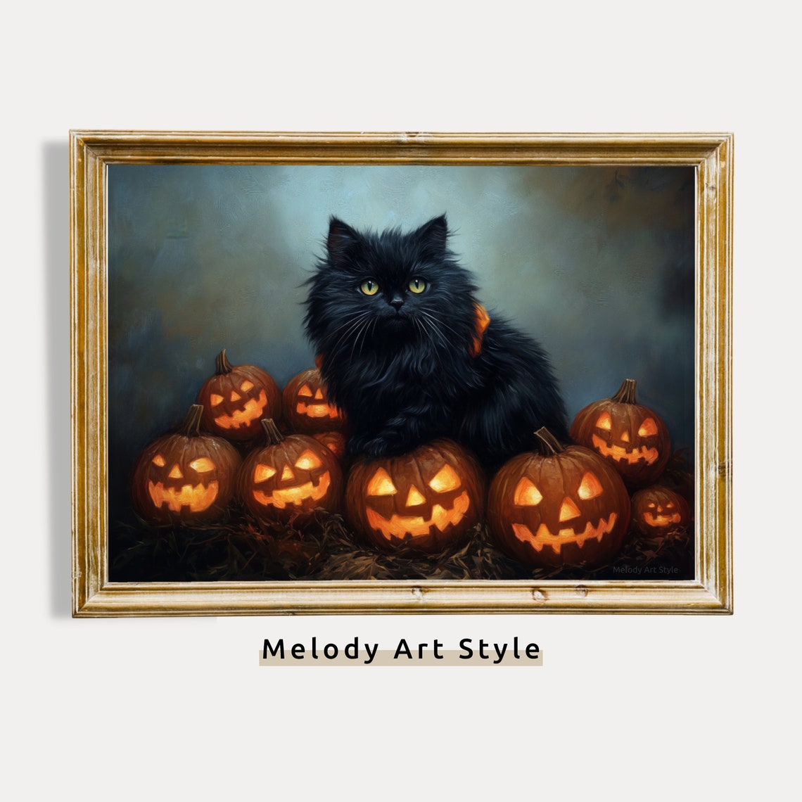 Black Cat With Jack O Lanterns Spooky Cute Halloween Night Poster