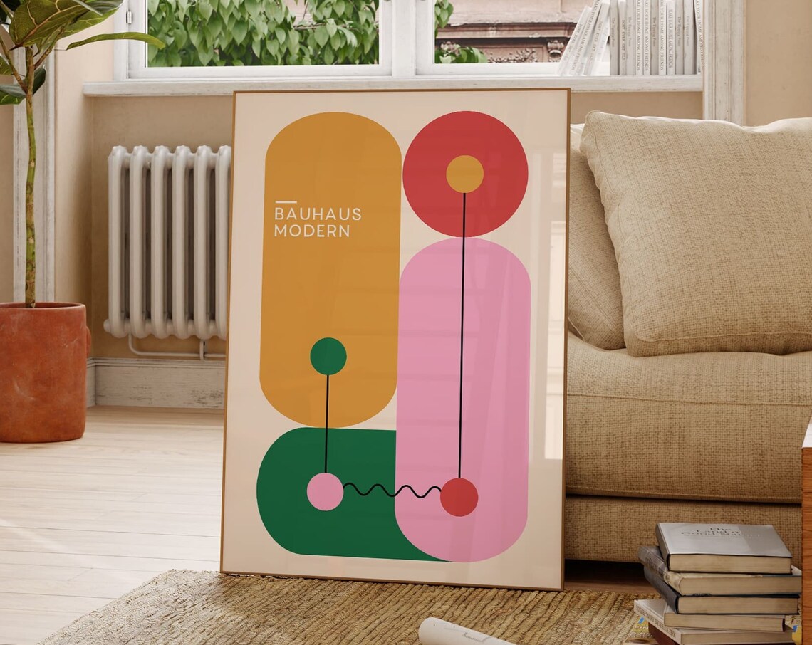 Geometric Bauhaus Exhibition Poster, Mid-Century Modern